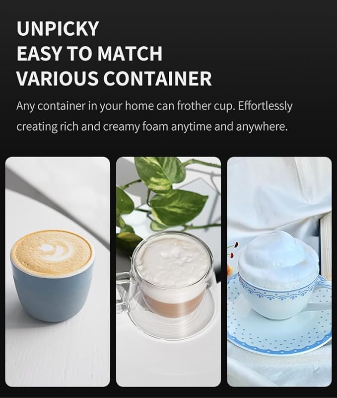 Electric Milk Frother, White, Rose Gold Accents, 1W High-Torque Motor, Handheld Design, Battery Powered, for Coffee Drinks, Baby Food Mixing