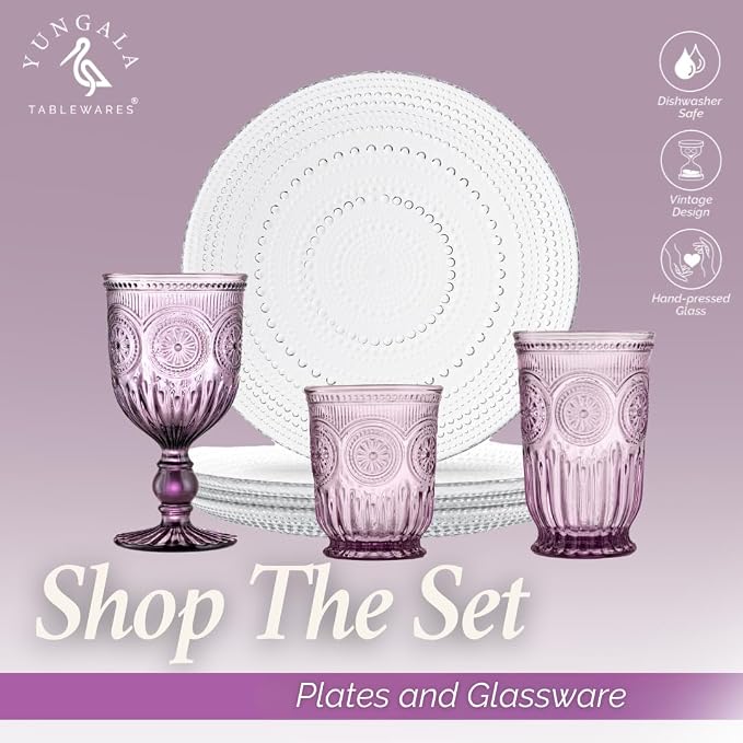Purple Wine Glasses set of 6 purple goblets. GLASS goblets for wine, water or cocktails, vintage glassware and DISHWASHER SAFE, colorful glassware.