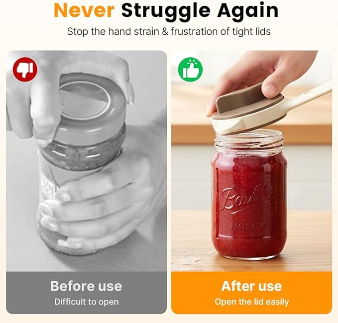 Adjustable Stainless Steel Jar Opener - 4-in-1 Lid Remover for Seniors & Easy Grip, Fits Kitchen Jars, Bottles & Cans