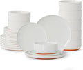 24 Piece Dinnerware Set, Dual Glaze Stoneware Plates and Bowls Sets, Modern Dinner Plate, Salad Plate, Cereal Bowl, Dish Set for 8, Microwave and Dishwasher Safe, Stardust Glaze White
