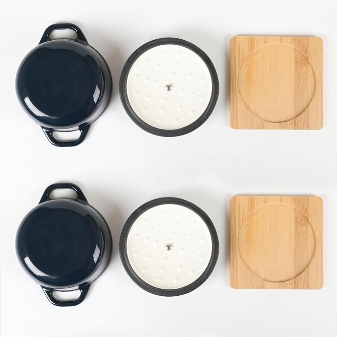 HAWOK Enameled Cast Iron Mini Dutch Oven, Dia5.51inch, 23oz, Set of 2, Navy blue