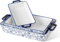 Ceramic Bakeware Set - Casserole Dish Baking Dishes for Oven - Rectangular Lasagna Pans with Handles for Kitchen Cooking - Microwave & Dishwasher Safe - Set of 3 (15.1''/13.6''/9.9'') - Blue