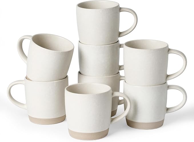 famiware Coffee Mugs Set of 8, Milkyway 13 oz Mug Set, Ceramic Cup Set with Handle for Coffee, Tea, Cocoa, Milk, Matte White