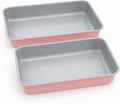 9x13 Inch Baking Pan 2 Pack, Heavy Duty Carbon Steel Lasagna Pan, 2.5 Inch Deep Nonstick Rectangular Cake Pans for Brownies, Casserole & Roasting, Pink Exterior with Gray Interior