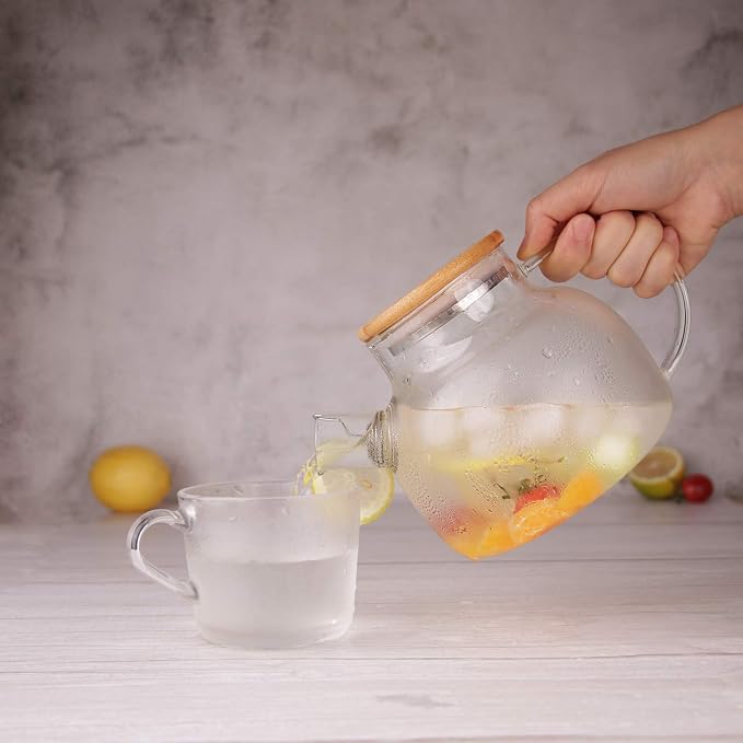 CNGLASS 30.4oz Glass Teapot Stovetop Safe and 5.1oz(4-pack) Glass Teacups