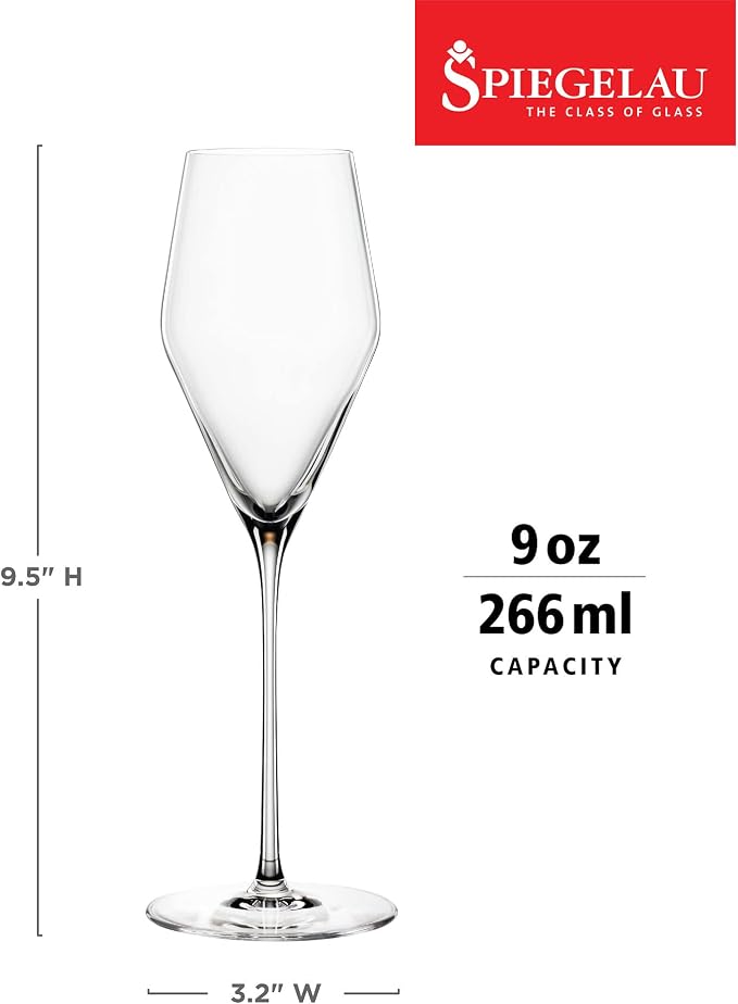 Spiegelau Definition Champagne Flutes, Elegant Crystal Champagne Glasses Gift Set, Perfect for Prosecco, Sparkling Rose, Mocktails, Home Bar Accessories, Housewarming, Wedding Gifts, 9 oz, Set of 2