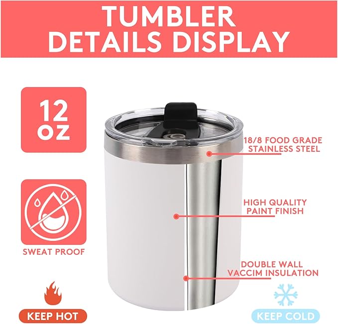 6 Pack 12 Oz Stainless Steel Skinny Tumbler with Splash Proof Lid, Vacuum Insulated Double Wall Thermal Cup, Outdoor Unbreakable Travel Slim Bottle for Hot Cold Drinks
