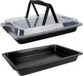 Black Sheet Cake Pan with Lid, 2-Pack 15"×10"×2" Deep Jelly Roll Pan, Nonstick Ceramic Coating, PFOA & PTFE Free, Oven Safe 450°F, for Texas Sheet Cake, Brownies, Potluck