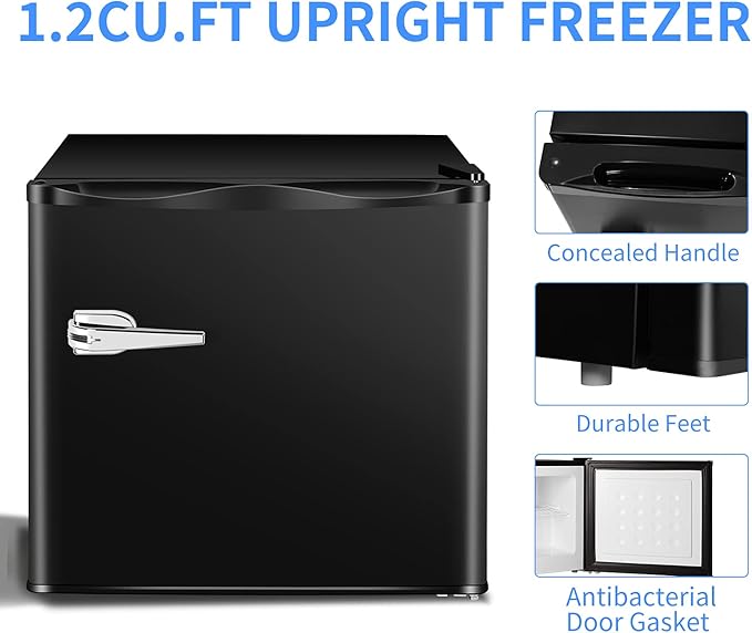 Antarctic Star Mini Upright Freezer -1.2 cu.ft Compact freezer with Removable Shelves and Adjustable Thermostat,for Home/Kitchen/Office(Black)