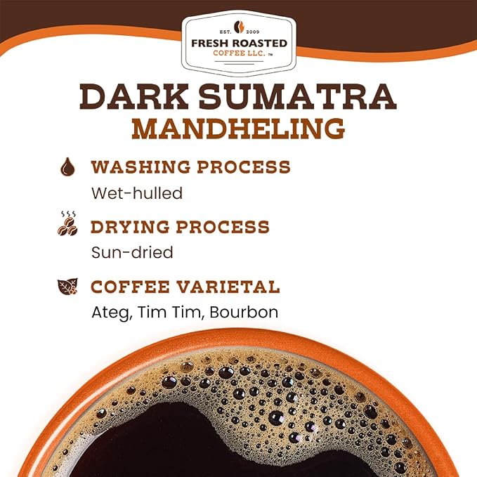 Fresh Roasted Coffee, 100% Dark Sumatra Mandheling Whole Bean Coffee, Dark Roast, Single Origin, Kosher, 5 lb (80 oz)