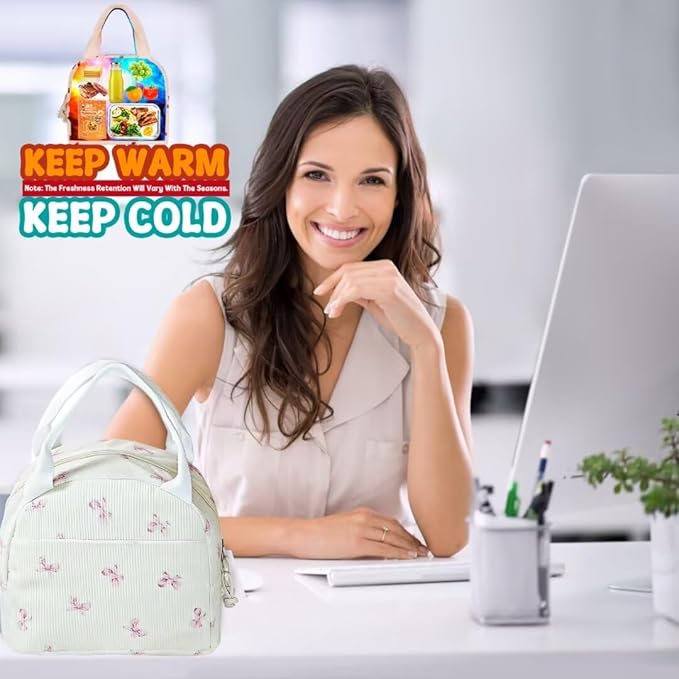 Lunch Box for Women, Reusable Insulated Lunch Box Floral Tote Bags Corduroy Totes for Women Office Work Travel Picnic