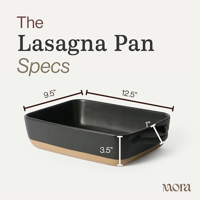 Mora Ceramic Baking Dish with Handles For Casserole, Lasagna, Gratin, Broiling, Roasting, and Baking. Large 9x13 in Pan, Extra Deep - Porcelain Serving Bakeware from Oven to Table. Freezer Safe - Liquorice