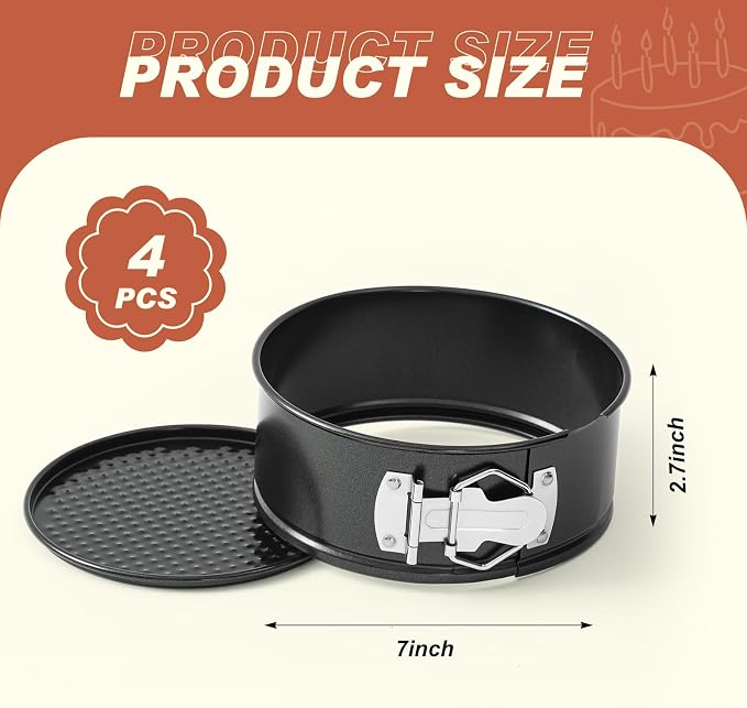 Funnymoom 4 Pcs 7 Inch Non Stick Springform Pan with Removable Bottom Carbon Steel Cheesecake Pan Round Springform Cake Mold with Stainless Steel Spring Buckles for Baking Kitchens Restaurant