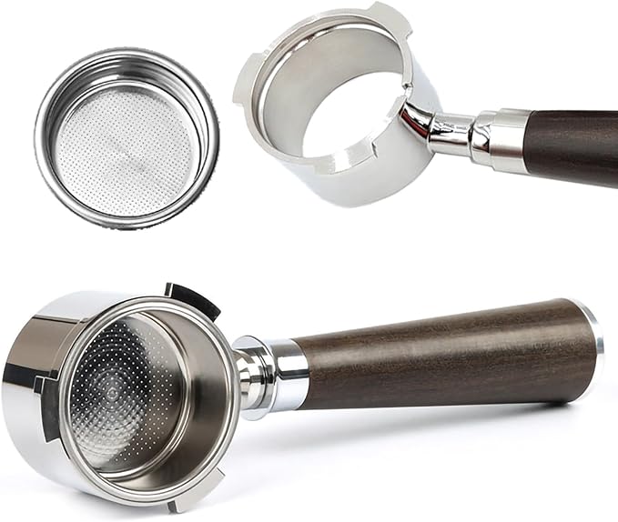 51mm 3 Ear Bottomless Portafilter for De Longhi EC680 EC685 EC885, Davonpha Professional Espresso Portafilter wi th Stainless Steel Basket & Black Rosewood Handle