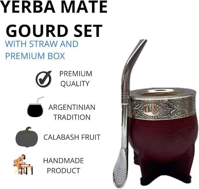 Mate Imperial Argentino, With Straw Tea Gourd Mug One Bombilla Mate (Straw), Wrapped Handmade Leather, Includes Premium Packaging (Brown)