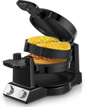 FOHERE 2-in-1 Omelette Maker&Waffle Maker, 1400W Omelet Maker 180° Flip, Adjustable Browning Control, Non-Removable & Nonstick Pans, Make Two Omelet and One Waffle at Once for Home (Dark Black)