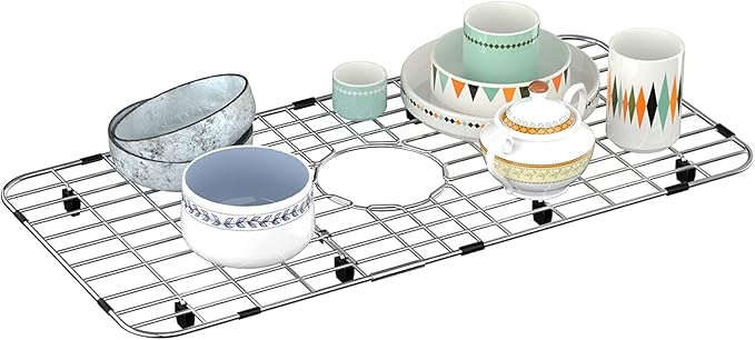 SANNO Dish Drying Rack, Expandable Dish Drainer Over Sink Kitchen Sink Grate Stainless Steel Sink Protector for Kitchen Sink