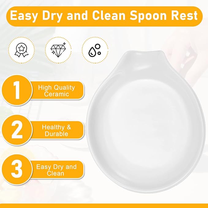 Irenare 4 Pcs Ceramic Spoon Rest for Stove Top, 3.74 Inch Porcelain Spoon Holder, Coffee Utensil Rest Heat Resistant Dishwasher Safe for Home Kitchen Accessories Gift(White)