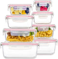 Vacuum Preservation Box 8 Pack Glass Food Storage Containers with Airtight Lids, Glass Meal Prep Containers, Bento Boxes for Lunch, for Microwave Crisper(Pink)