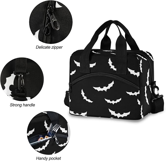 Bats halloween Insulated Lunch Bag Reusable Lunch Tote Bag Cooler Bag for Women Men Adult Lunch Box with Adjustable Shoulder Strap Leakproof Lunch Bag for Work School Picnic Camping