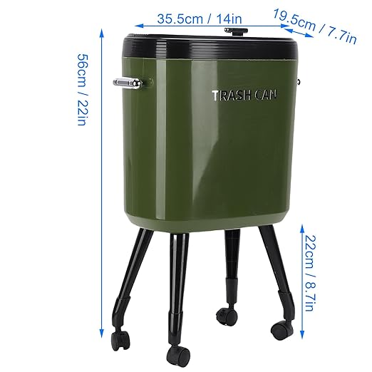 Tall Trash Can with Wheels, 15L Large Capacity Narrow Garbage Can with Elevated Legs, Trash Bin for Kitchen Bathroom Living Room Office (Green)