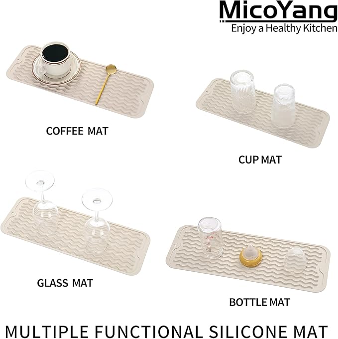 MicoYang Silicone Dish Drying Mat for Multiple Usage,Easy clean,Eco-friendly,Heat-resistant Silicone Mat for Kitchen Counter,Sink,Bar,Bottle,or Cup Tapioca M 17 inches x 6 inches