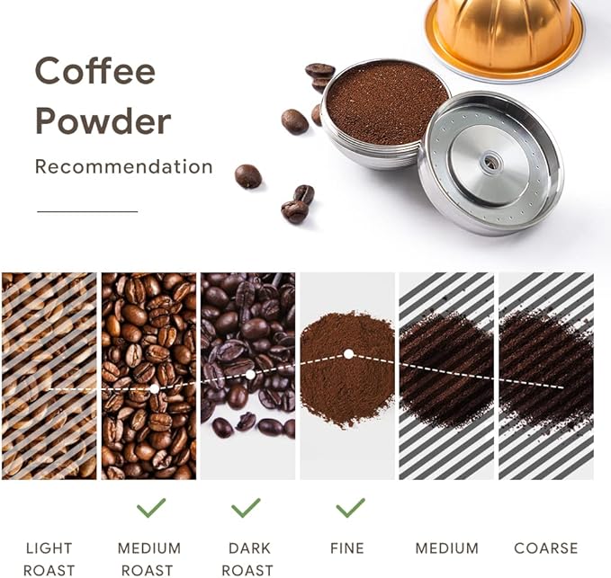 Stainless Steel Reusable Pod Comatible with Vertuo Next +EMPTY Refillable Alumium Coffee Pods-80+150+230ml Each 6 Pcs + 1Pcs Coffee Capsule Tamper For Reusable nespresso Vertuo Next Pods