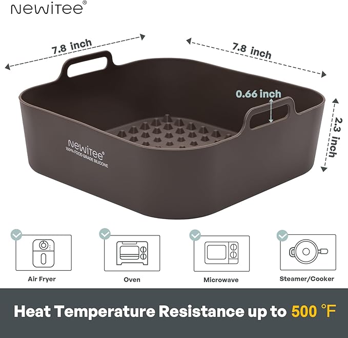 NEWITEE Air Fryer Silicone Liners 5 Qt For Ninja AF141/AF181/COSORI, 2 Pack BPA Free Platinum Air Fryer Basket Liners, Square Ninja Reusable Silicone Liner Accessories Replacement for Parchment