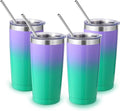 Volhoply 20oz Stainless Steel Tumbler with Lid and Straw Bulk 4 Pack,Double Wall Insulated Travel Iced Coffee Mug Fits Cup Holder,Powder Coated Cups for Cold Drinks,Gifts for Women（Purple Green,4 Set）
