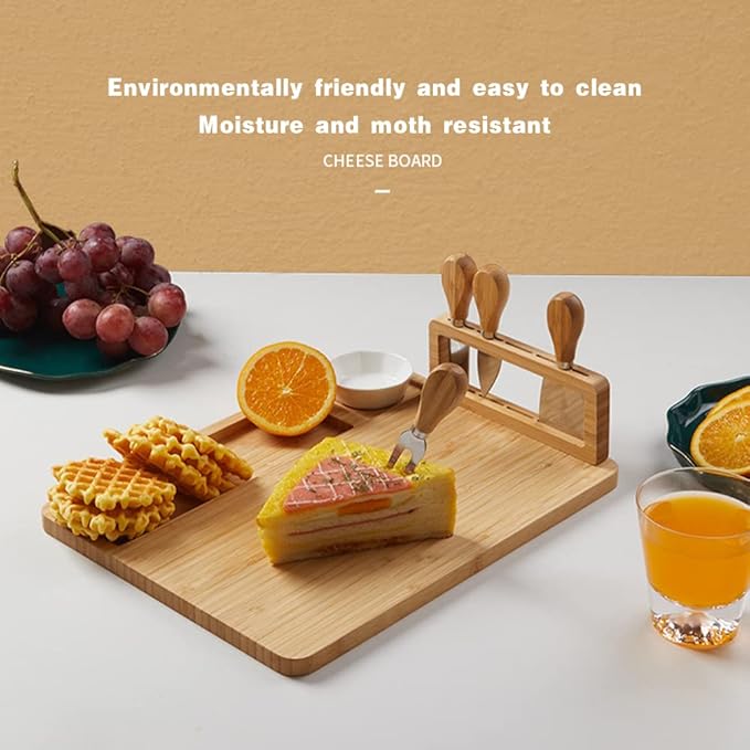 Bamboo Cheese Board and Knife Set,Cheese Platter - House Warming Gifts New Home, Anniversary & Wedding Gifts for Couple, Housewarming Gift New House (Style1)/661, 21213