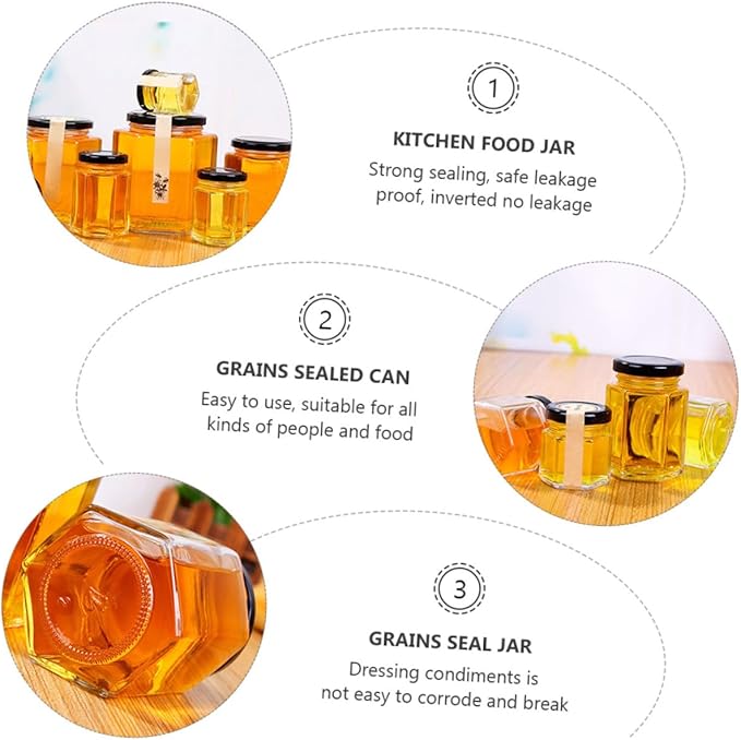 Abaodam Hexagonal Glass Food Storage Jars 380ml, Airtight Kitchen Grain and Snack Seal Containers with Lids, 10pcs Set for Pantry Organization and Meal Prep