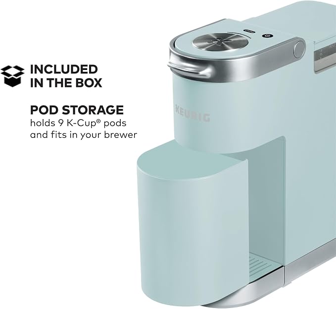 Keurig K-Mini Plus Single Serve K-Cup Pod Coffee Maker, with 6 to 12oz Brew Size, Stores up to 9 K-Cup Pods, Travel Mug Friendly, Misty Green