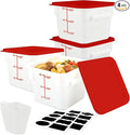 Square Food Containers with Lids 4-Pack, Commercial Grade Plastic Bins for Restaurant Kitchen Pantry Storage, Freezer & Dishwasher Safe (Red, 6QT-4PACK)