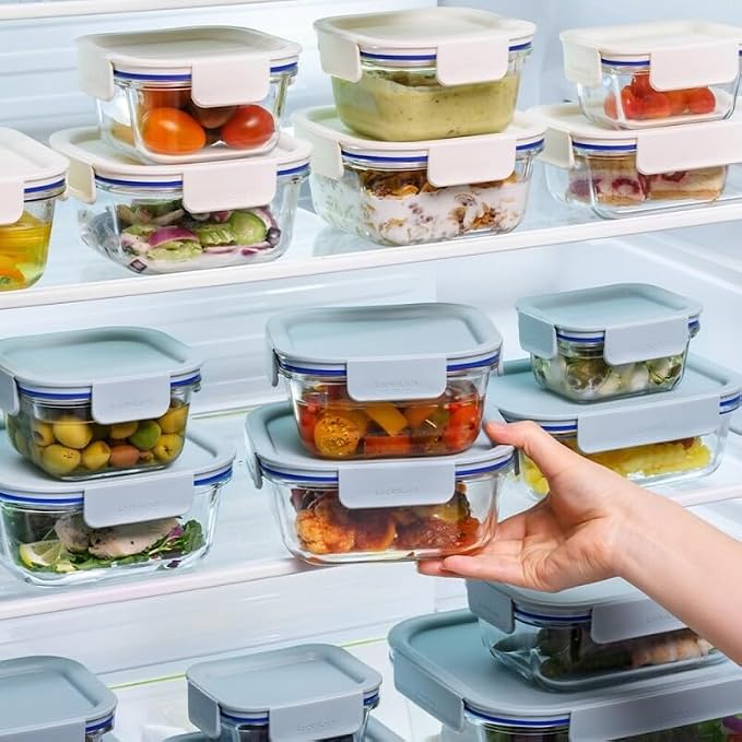 LocknLock LNG428S4M The Clear Heat-Resistant Borosilicate Glass Food Storage Set, 8-Piece (4 Containers + 4 Lids) - Mint