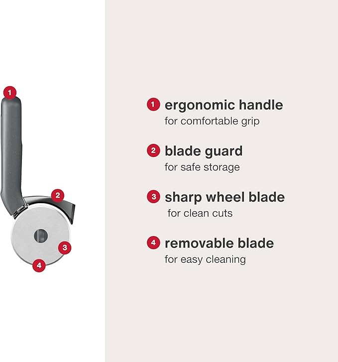 Zyliss Pizza Cutter with Removable Wheel - Stainless Steel Blade - Kitchen Tool and Gadget for Right- and Left-Handed Use - Dishwasher Safe - New Sharp Edge Pizza Cutter