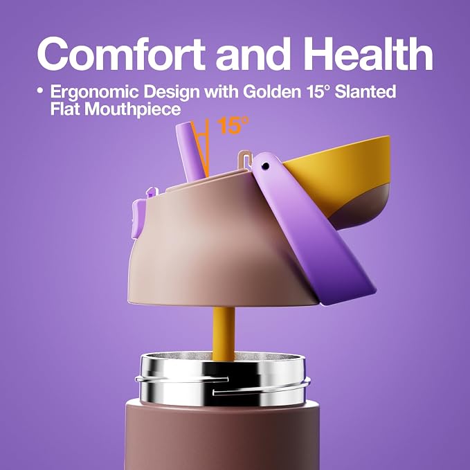 CHAKO LAB Insulated Stainless Steel Water Bottle, BPA-Free Sports Water Bottle,Spout and Straw,Leak Proof Locking Lid,Designed for Travel, School, and Sport,BPA Free,18 oz,Coco