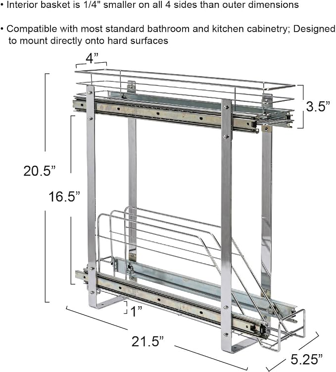 Household Essentials Glidez Multipurpose Chrome-Plated Steel Pull-Out/Slide-Out Storage Organizer for Cookware and Bakeware - 2-Tier Design - Fits Standard Size Cabinet or Shelf, Chrome