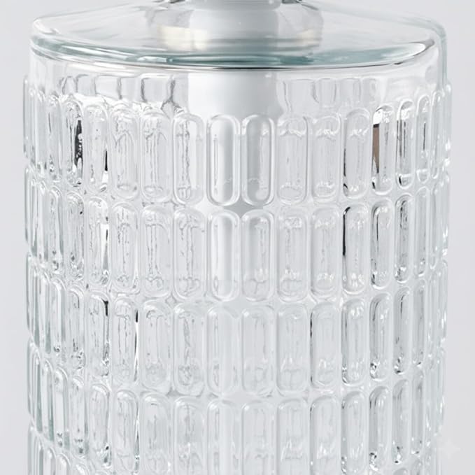 Elegant Fluted Glass Soap Dispenser with Stainless Steel Pump, 17oz Vintage Art Deco Style Clear Ribbed Glass Bottle for Bathroom, Dish Soap Dispenser for Kitchen (Silver Pump)