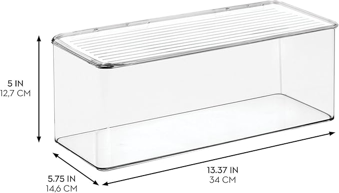 iDesign Plastic Stackable Hinged-Lid Storage Box for Kitchen, Bathroom, or Office - Set of 3 - Clear