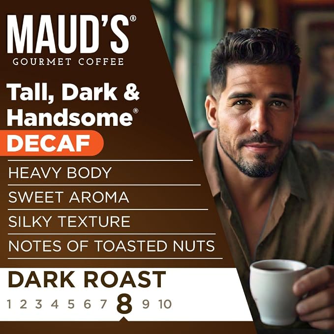 Maud's Decaf Dark Roast Coffee Pods, 18 ct, Decaffeinated Coffee in Single Serve Pods – 100% Arabica Coffee, Compatible with Keurig K Cups Maker