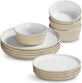 Stoneware Dinnerware Set for 4(12Pcs) – Microwave & Dishwasher Safe Plates and Bowls with Reactive Glaze – Rustic Farmhouse Modern Design for Everyday Dining, Wedding & Outdoor - Light Beige