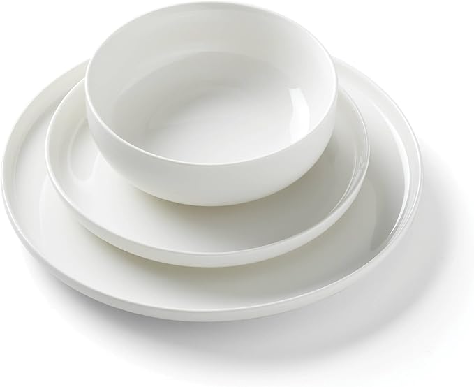 Oneida Dinnerware Set, 24 Seven White 24-Piece Dinnerware Set, Service For 8, Porcelain Material, Dishwasher And Microwave Safe, Bowls, Plates And Bowls, Dinner Dishes, Plates, Home (White, 24 Piece)