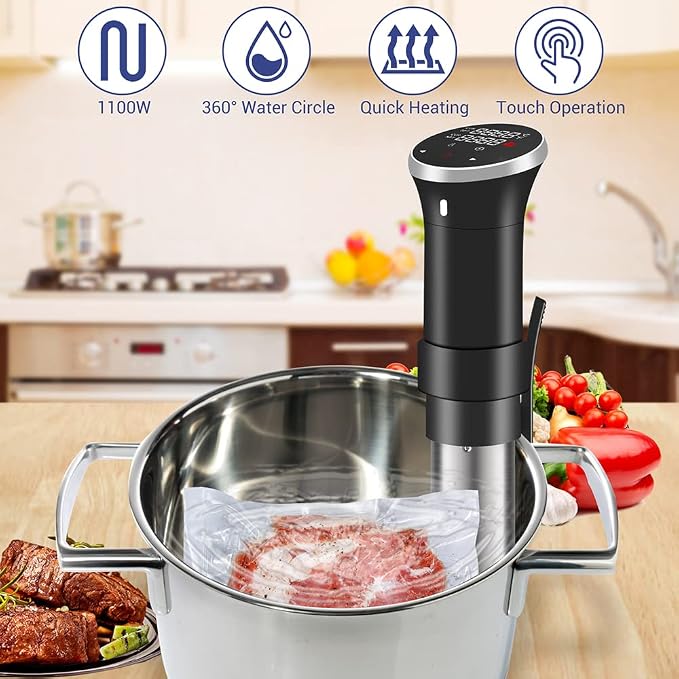 Fityou Accu Slim Sous Vide Thermal Immersion Circulator, 1100W Vacuum Precision Cooker with Precise Temperature and Timer, Full Touch Screen Control, Ultra-Quiet Sou Vide Slow Cooker, Recipe