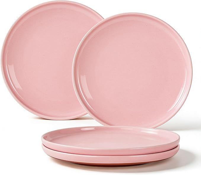 GZG Ceramic Dinner Plates Set of 4, 10.25 Inch Speckled Stoneware Plates with Clay-Tone Base, Large Ceramic Plates for Steak, Salad, Pizza, Microwave Oven Dishwasher Safe