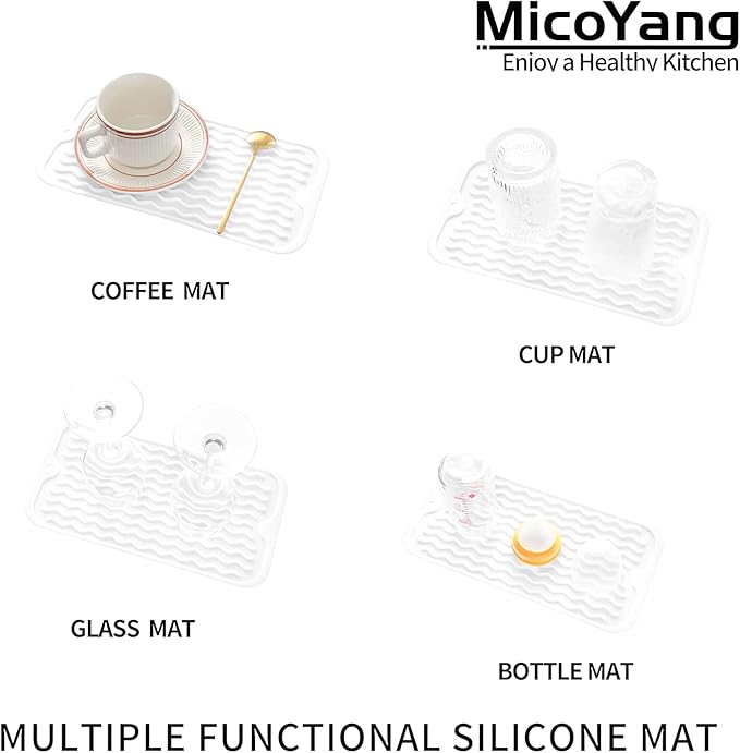 MicoYang Silicone Dish Drying Mat for Multiple Usage,Easy clean,Eco-friendly,Heat-resistant Silicone Mat for Kitchen Counter or Sink,Refrigerator or Drawer Liner White S 12 inches x 6 inches