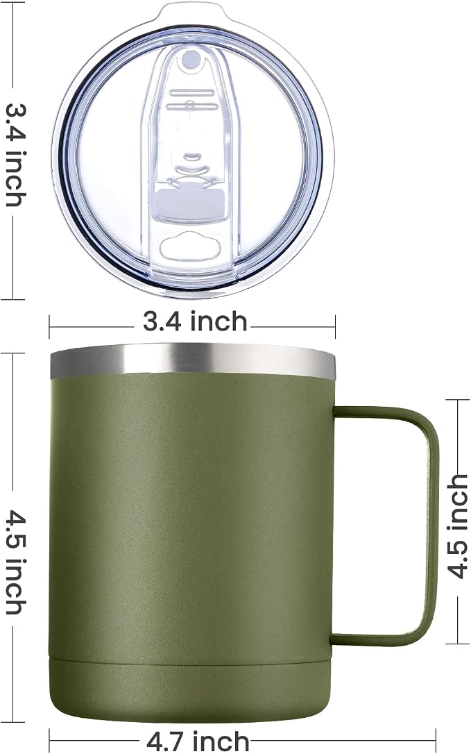 MEWAY 12oz Coffee Mug With Handle 4 Pack Bulk,Stainless Steel Insulated Travel Tumblers With Sliding Lid,Double Wall Vacuum Camping Cup for Hot & Cold Drinks Tea (Multicolor,Set of 4)