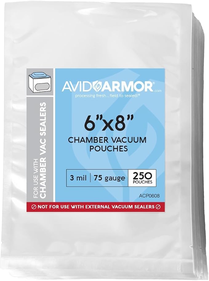 Avid Armor Chamber Vacuum Sealer Bags – 6x8" – 250 Pack – Heavy Duty Commercial Grade, BPA-Free Pouches for Sous Vide, Food Preservation, Meat Storage, Freezing, and Long-Term Storage