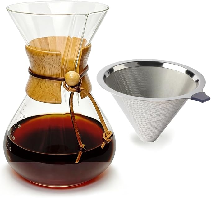 subjectthree Glass Coffee Maker - Pour Over Coffee Dripper 8 Cup with Stainless Steel Filter for Camping, Office,Cafe,Home (28 Ounce)