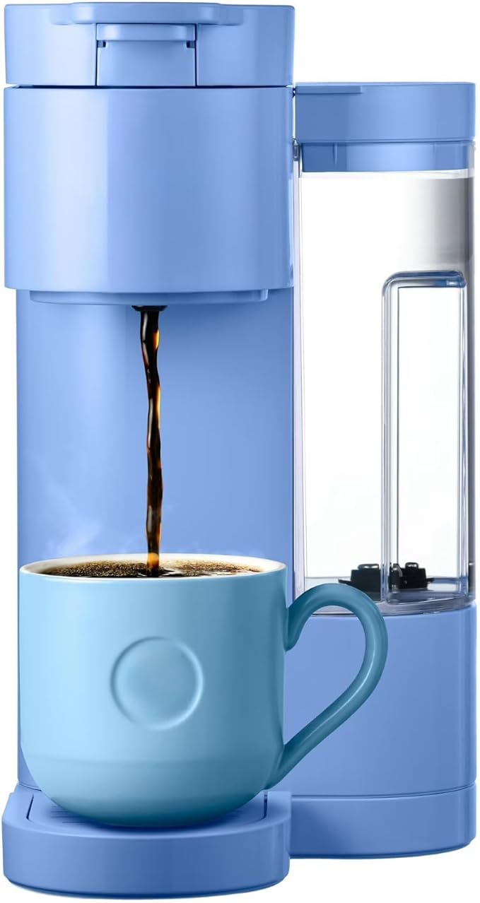 K-Express Essentials Single-Serve KCup Pod Coffee Maker 3 Cup Sizes Fast Fresh Brew 30oz Removable Water Reservoir Travel Mug Friendly Maintenance Alert Space-Saving (Blue)
