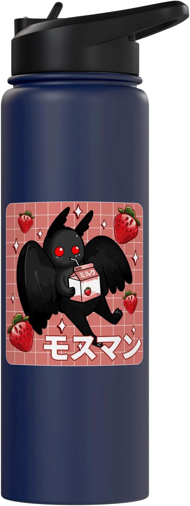 Cryptid Mothman Lover Kawaii Strawberry Milk Shake Carton Stainless Steel Insulated Water Bottle